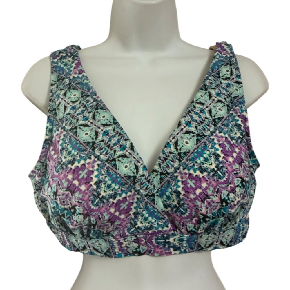 Sz.12*Swimsuits For All*Blue/Purple Abstract-Print Bikini Top ONLY